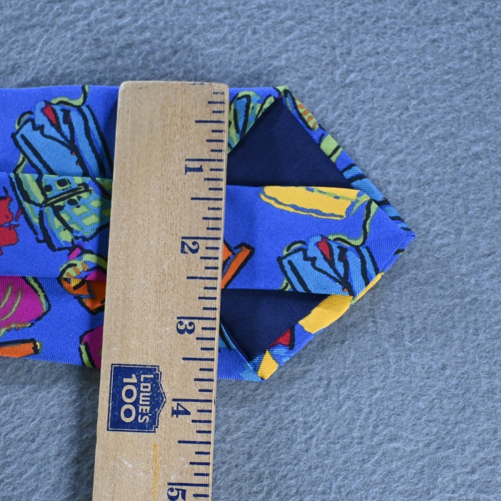 Gap Mens Vintage 90s Novelty Jacket Print Italian Silk Tie OS Blue Multicolor - Picture 7 of 7